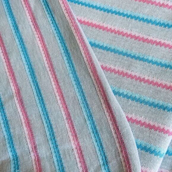 OOP Two-tone Pink Blue on Gray Colored Striped Jersey Knit 2yds 30" x 60" - Picture 2 of 4